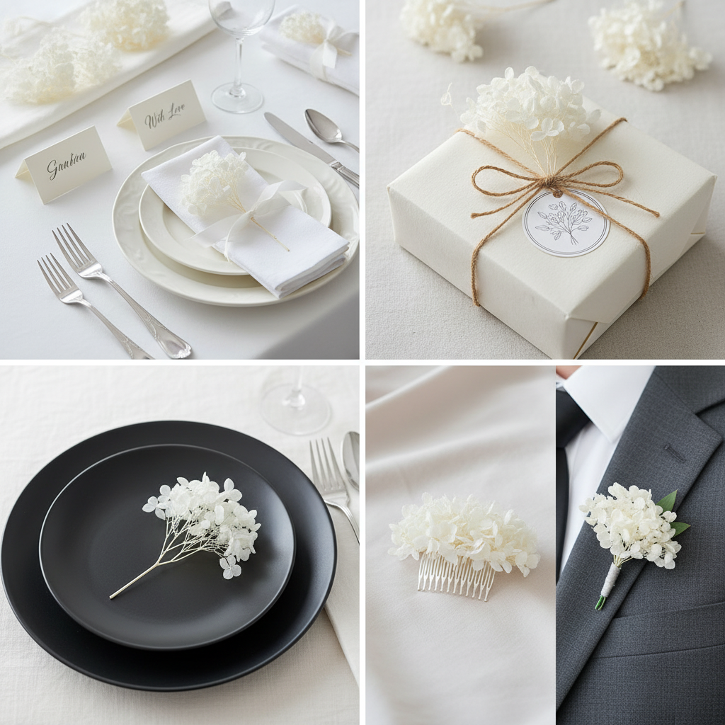 Fleurs d'Hortensia stabilisé blanc