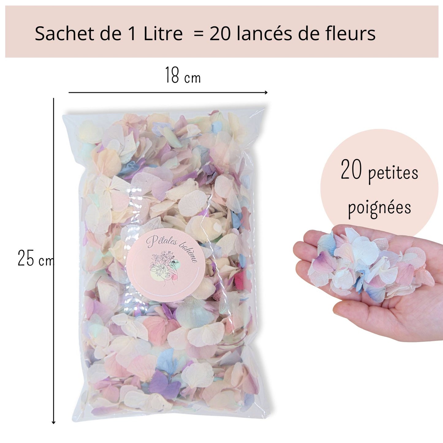 Pétales d'Hortensia séché Arc en ciel - Confettis de Mariage Biodégradables
