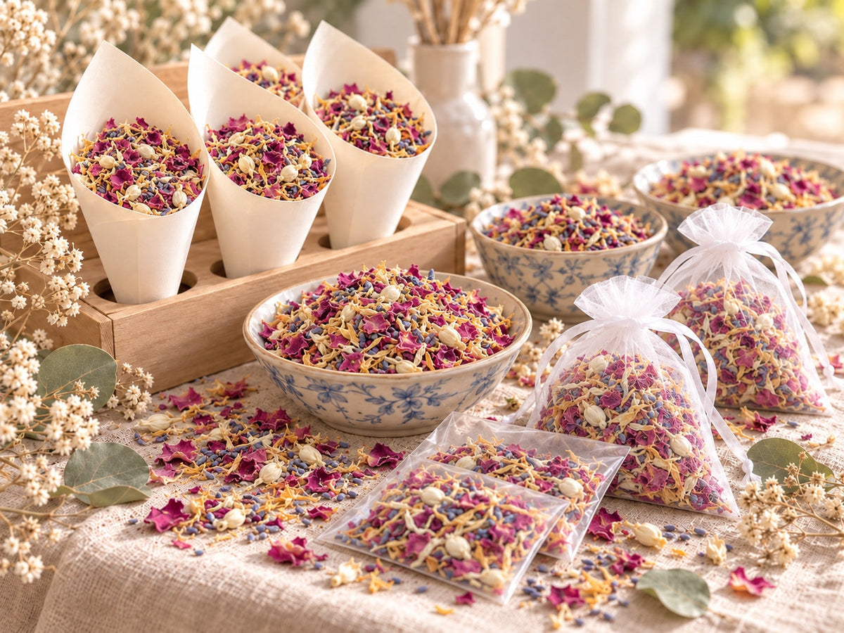 Comment présenter les confettis de fleurs séchées aux invités de votre mariage ?