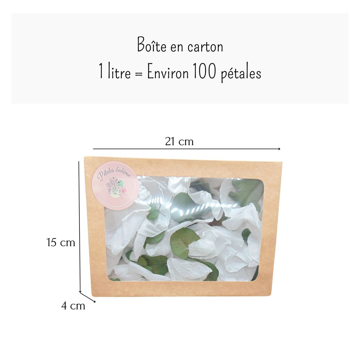 Eternelle - Pétales de Roses blanches feuille d'Eucalyptus