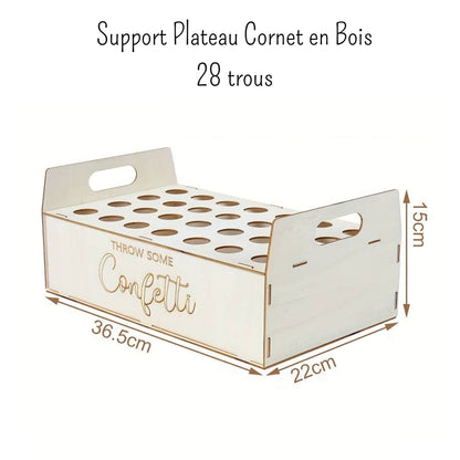 Support en bois pour cornet à confettis - Présentoir plateau de confettis de mariage