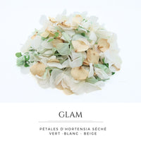 Glam - Pétales d'hortensia - Confettis de Fleurs mariage | Vert - Blanc - Beige
