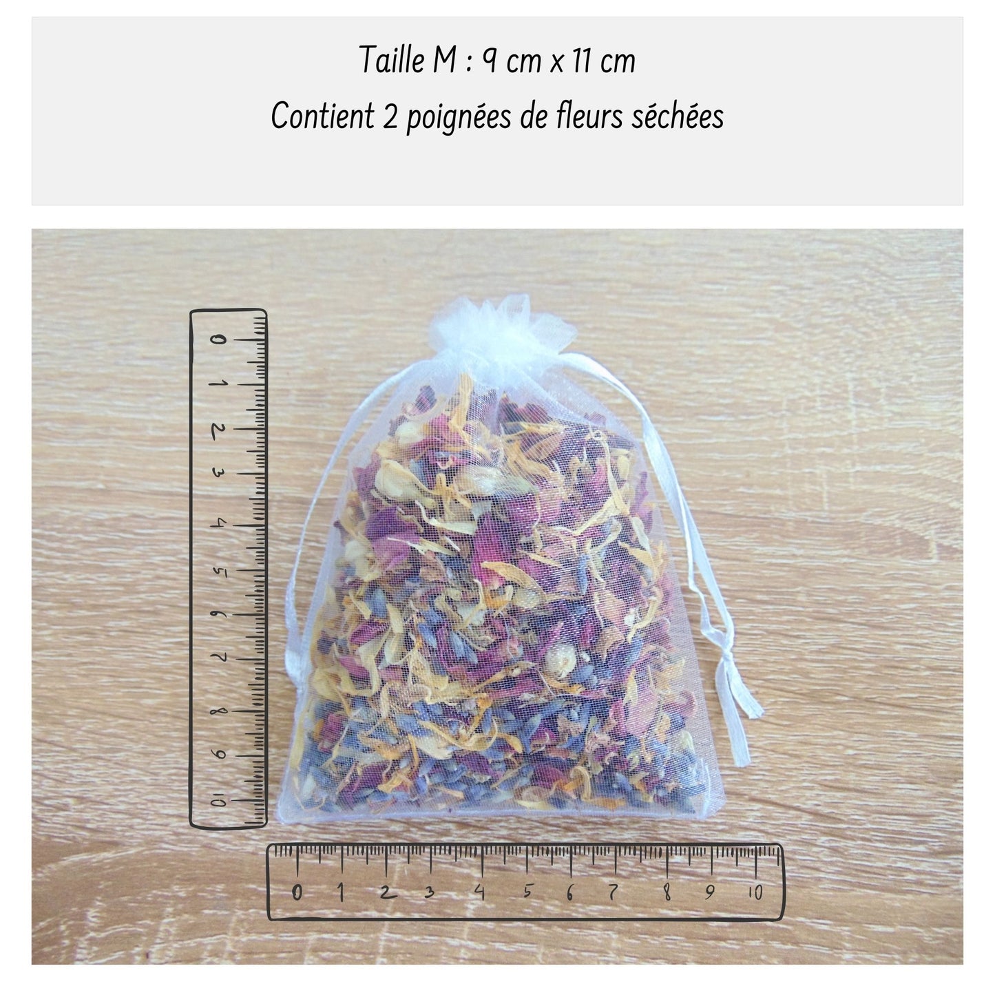 Sachet Organza avec Confettis Mariage Fleurs séchées