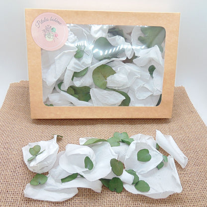 Eternelle - Pétales de Roses blanches feuille d'Eucalyptus