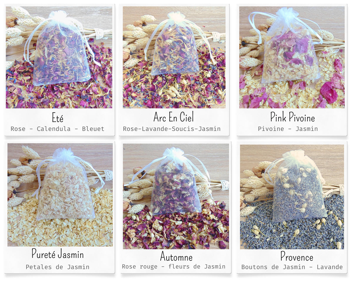 Sachet Organza avec Confettis Mariage Fleurs séchées