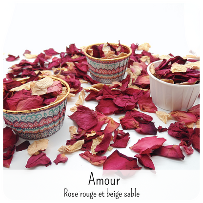 Amour - Pétales de roses rouge et beige