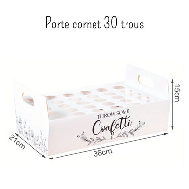 50pcs Porte-Confetti à Cônes + 1pcs Plateau à Confettis Style Portable pour Décoration de Mariage - Blanc